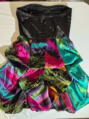 Speechless Black Bodice Multicolor Cascade Party Dress